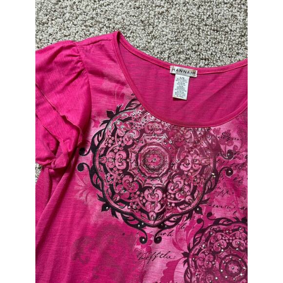 Hannah Pink Vintage Gem Stone Design Women’s Shirt Large - Picture 2 of 4